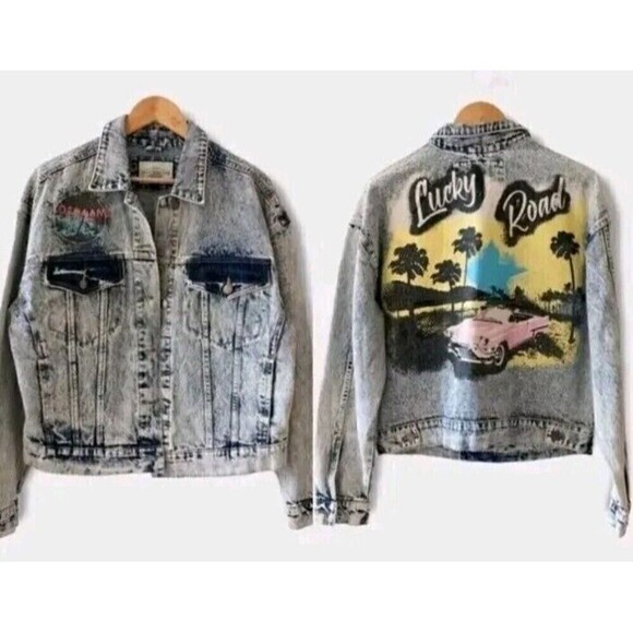 Ashley Vintage Charm Trucker Jacket Denim Jean  Size Large Lucky Road Cadillac - Picture 3 of 12
